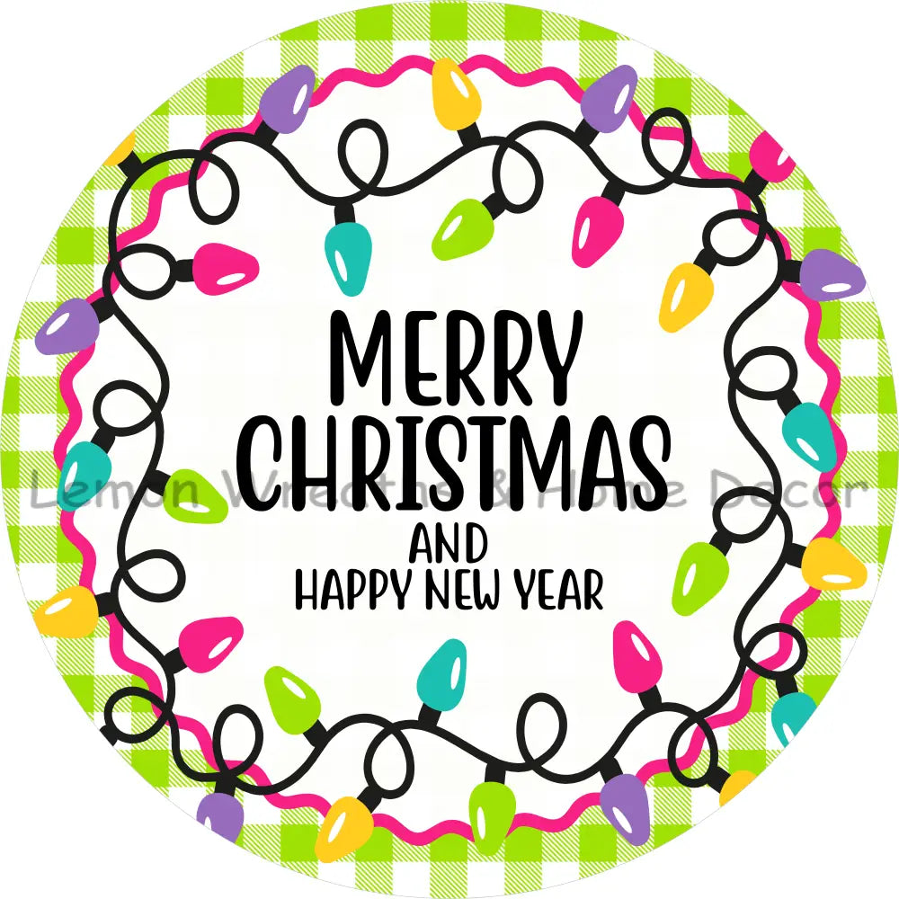 Merry Christmas and Happy New Year String of Lights Metal Sign