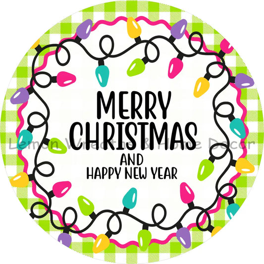 Merry Christmas and Happy New Year String of Lights Metal Sign