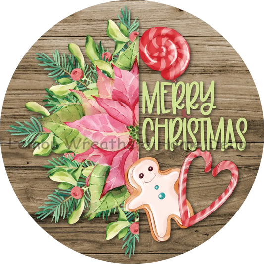Merry Christmas Poinsettia Gingerbread Metal Sign 8