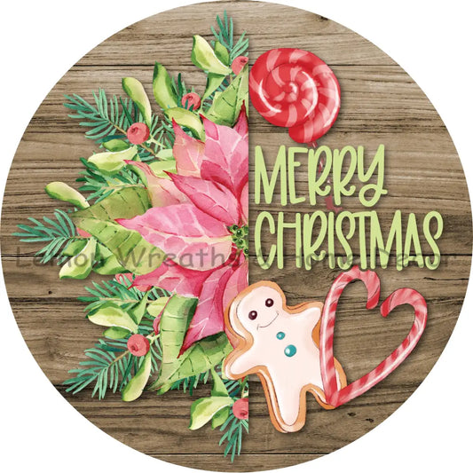 Merry Christmas Poinsettia Gingerbread Metal Sign 8