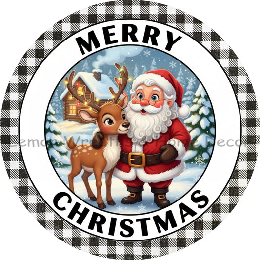 Merry Christmas Santa and Rudolph Metal Sign