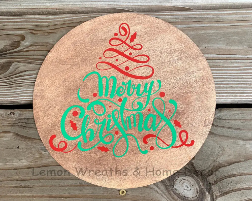 Merry Christmas Tree Wood Wreath Sign Signs