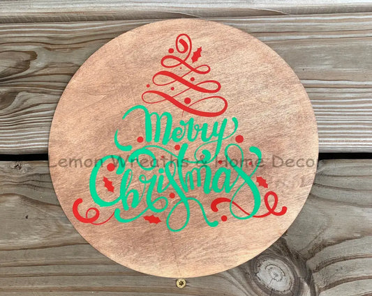 Merry Christmas Tree Wood Wreath Sign Signs