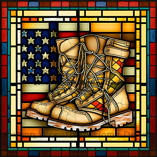 Military Boots Patriotic Faux Stained Glass Metal Sign 8