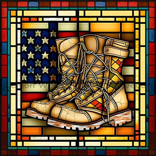 Military Boots Patriotic Faux Stained Glass Metal Sign 8