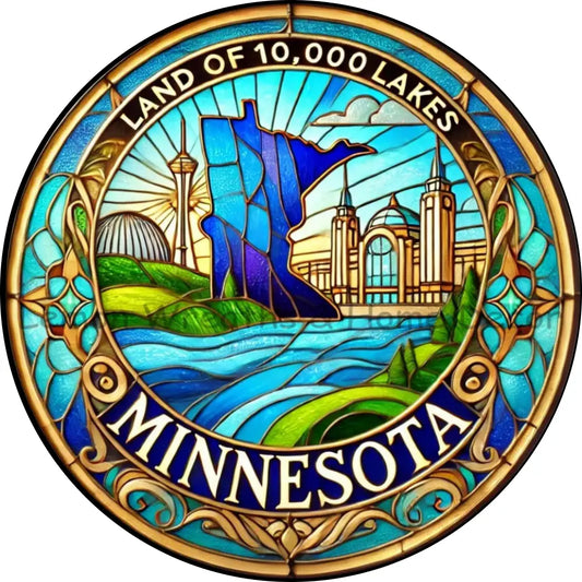 Minnesota Faux Stained Glass Metal Sign