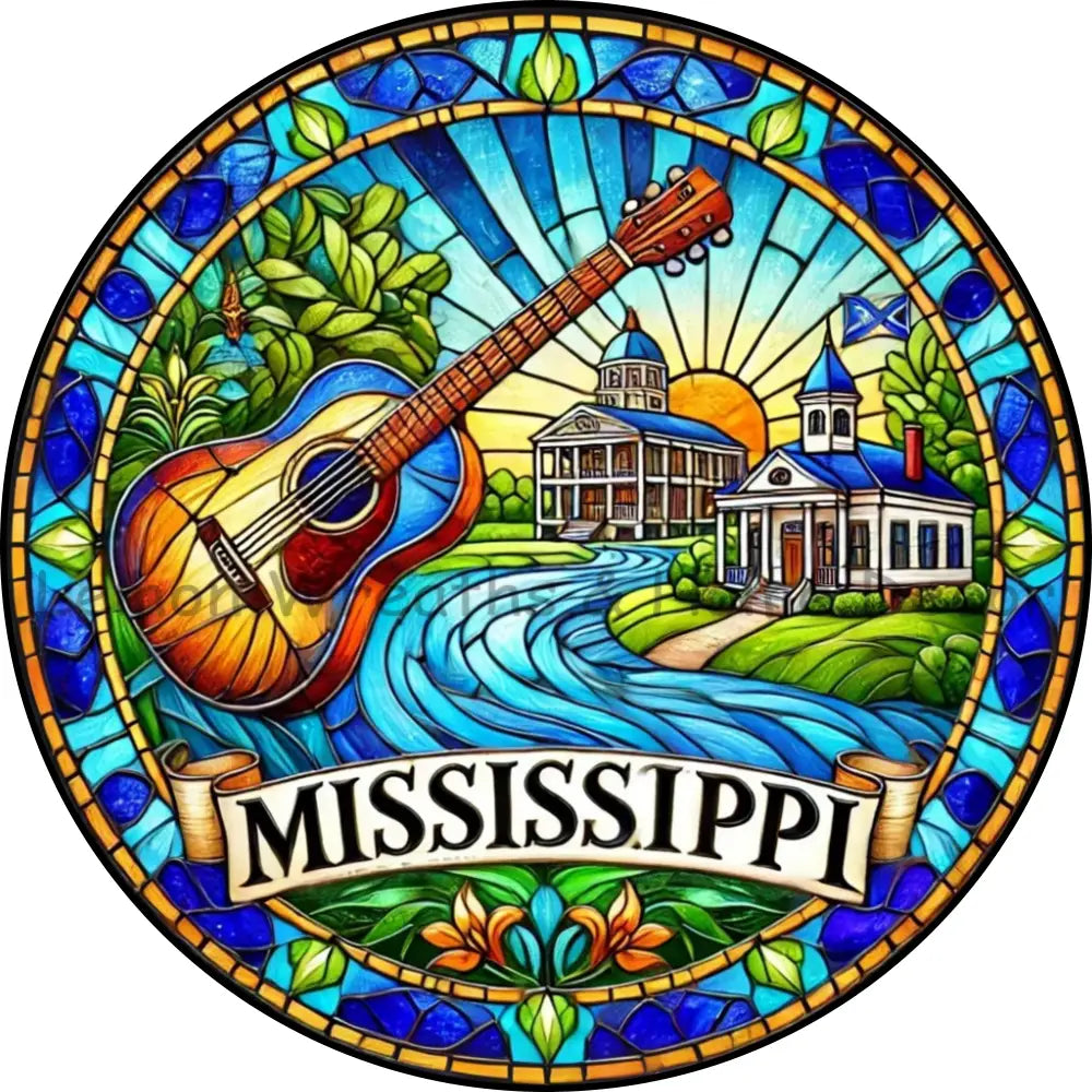 Mississippi Faux Stained Glass Metal Sign