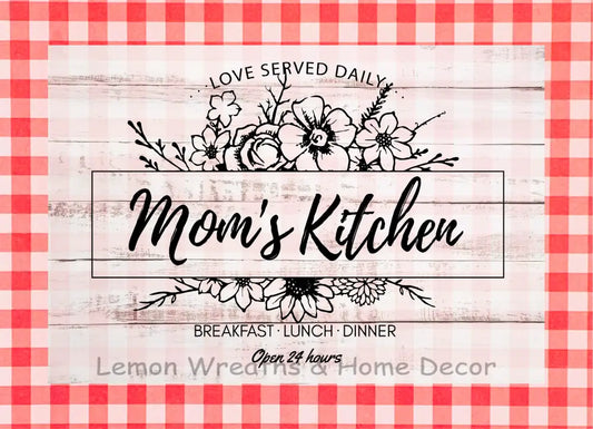 Moms Kitchen Version 1 Metal Sign Red