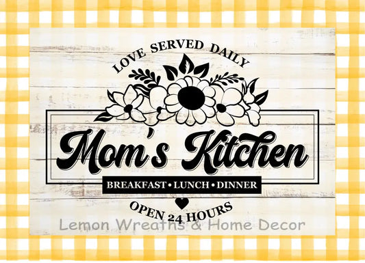 Moms Kitchen Version 2 Metal Sign Yellow