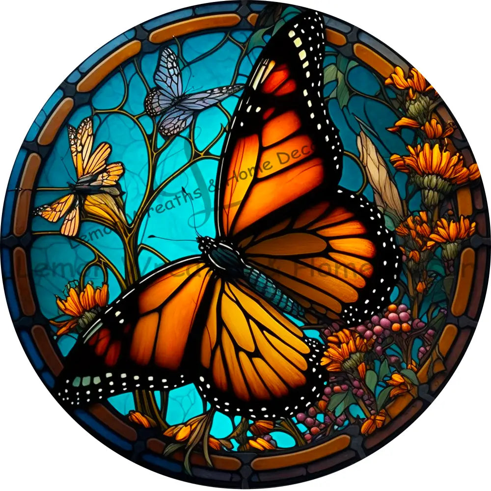 Monarch Butterfly Faux Stained Glass Metal Sign 8