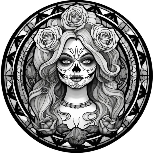 Monochrome Beauty Sugar Skull Woman Metal Sign