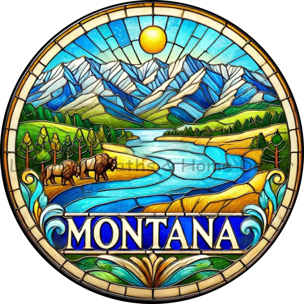 Montana Faux Stained Glass Metal Sign