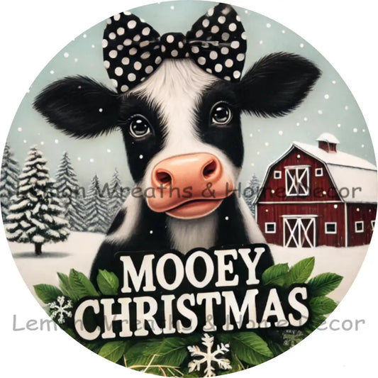 Mooey Christmas Barnyard Cow Metal Sign
