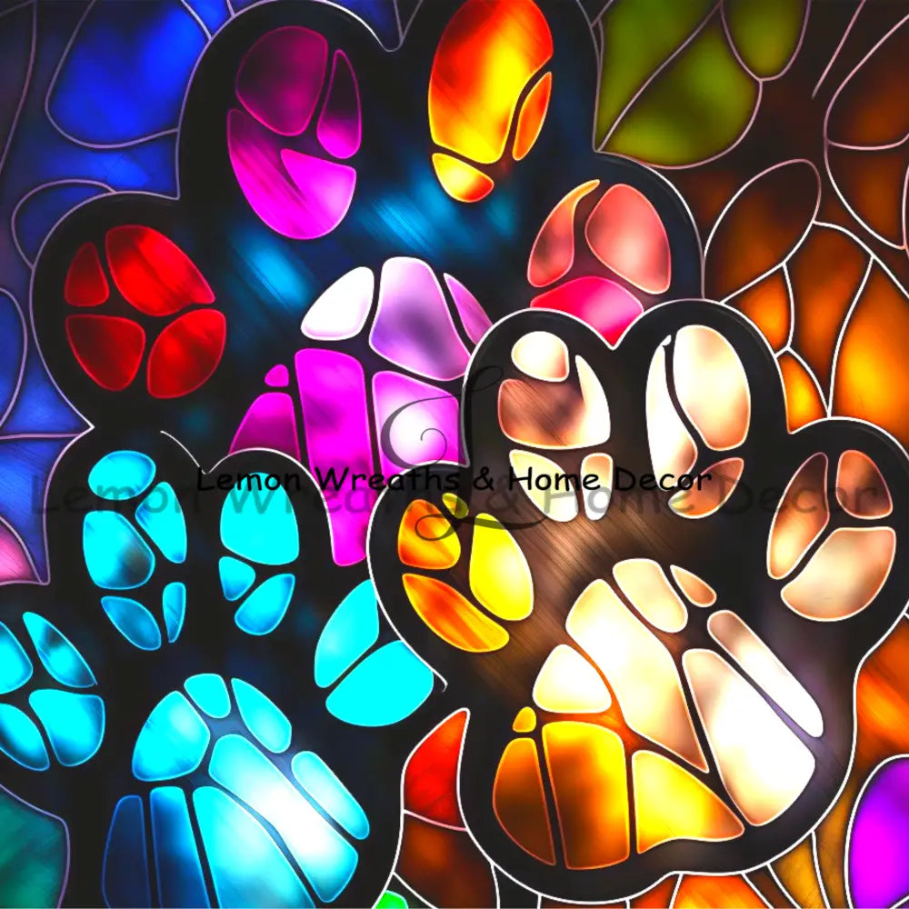 Multi Paw Bright Color Faux Stained Glass Metal Sign 8