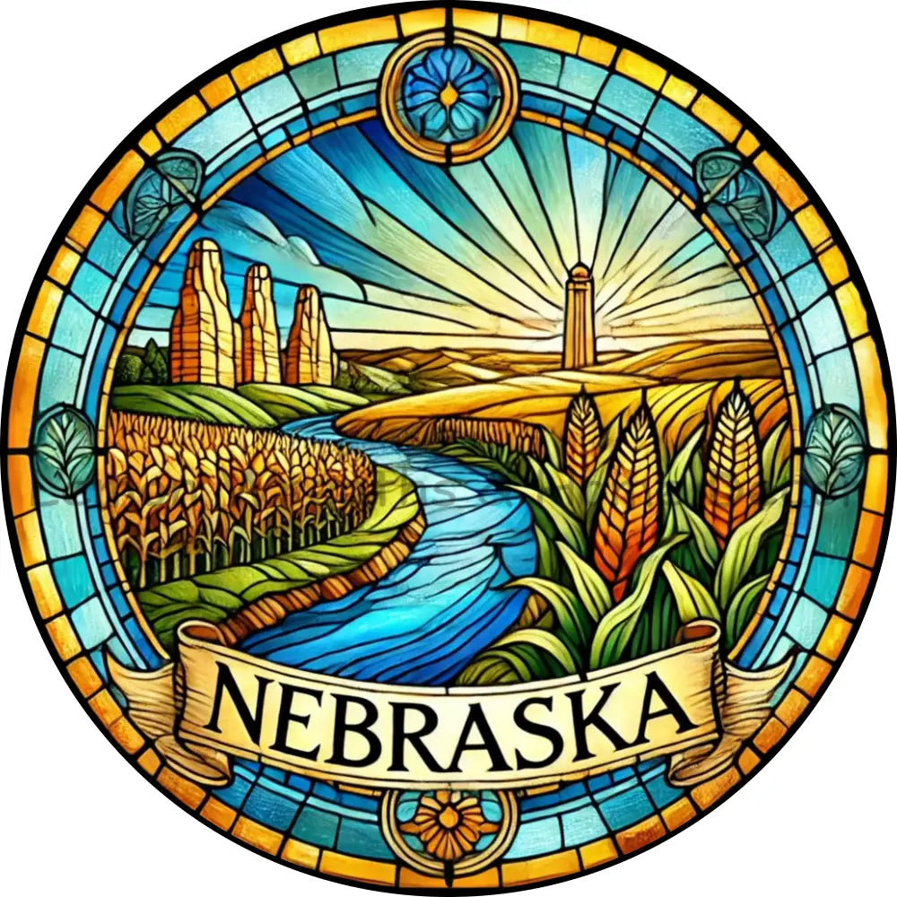 Nebraska Faux Stained Glass Metal Sign