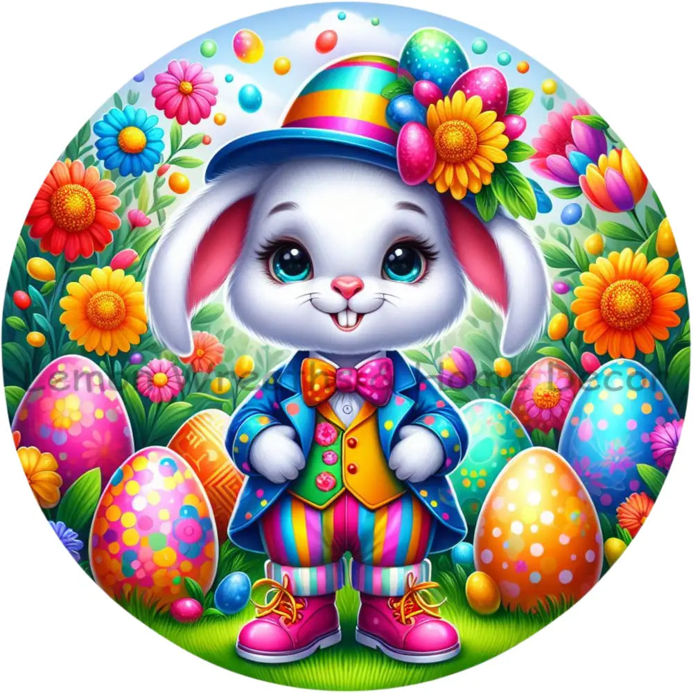 Neon Girl Easter Bunny W/Buck Teeth Metal Sign