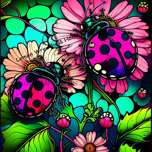Neon Ladybugs And Daisies Metal Sign 8