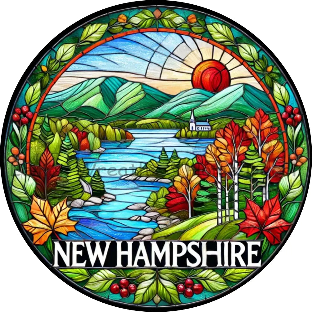 New Hampshire Faux Stained Glass Metal Sign