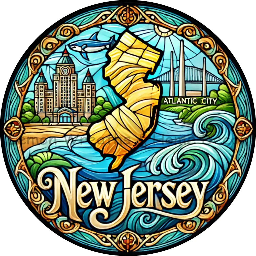 New Jersey Faux Stained Glass Metal Sign