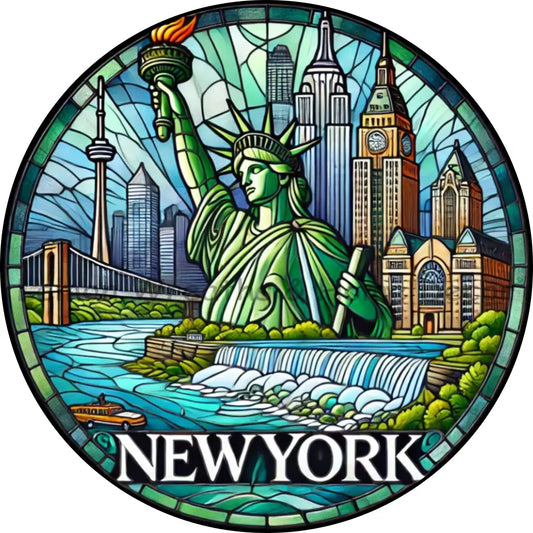 New York Faux Stained Glass Metal Sign