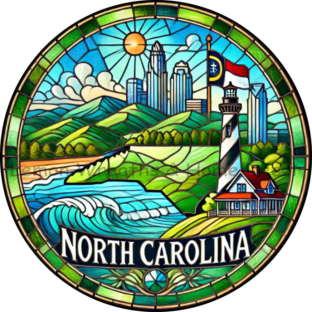North Carolina Faux Stained Glass Metal Sign