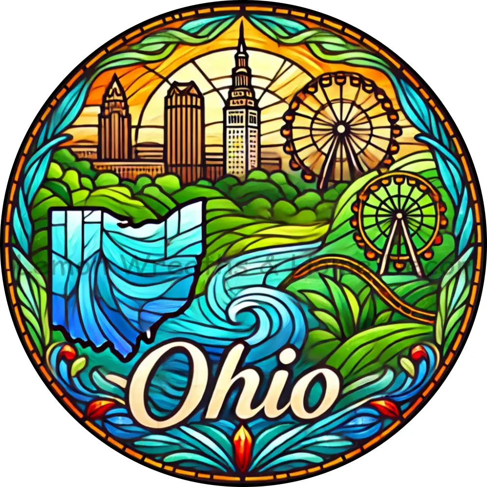 Ohio Faux Stained Glass Metal Sign