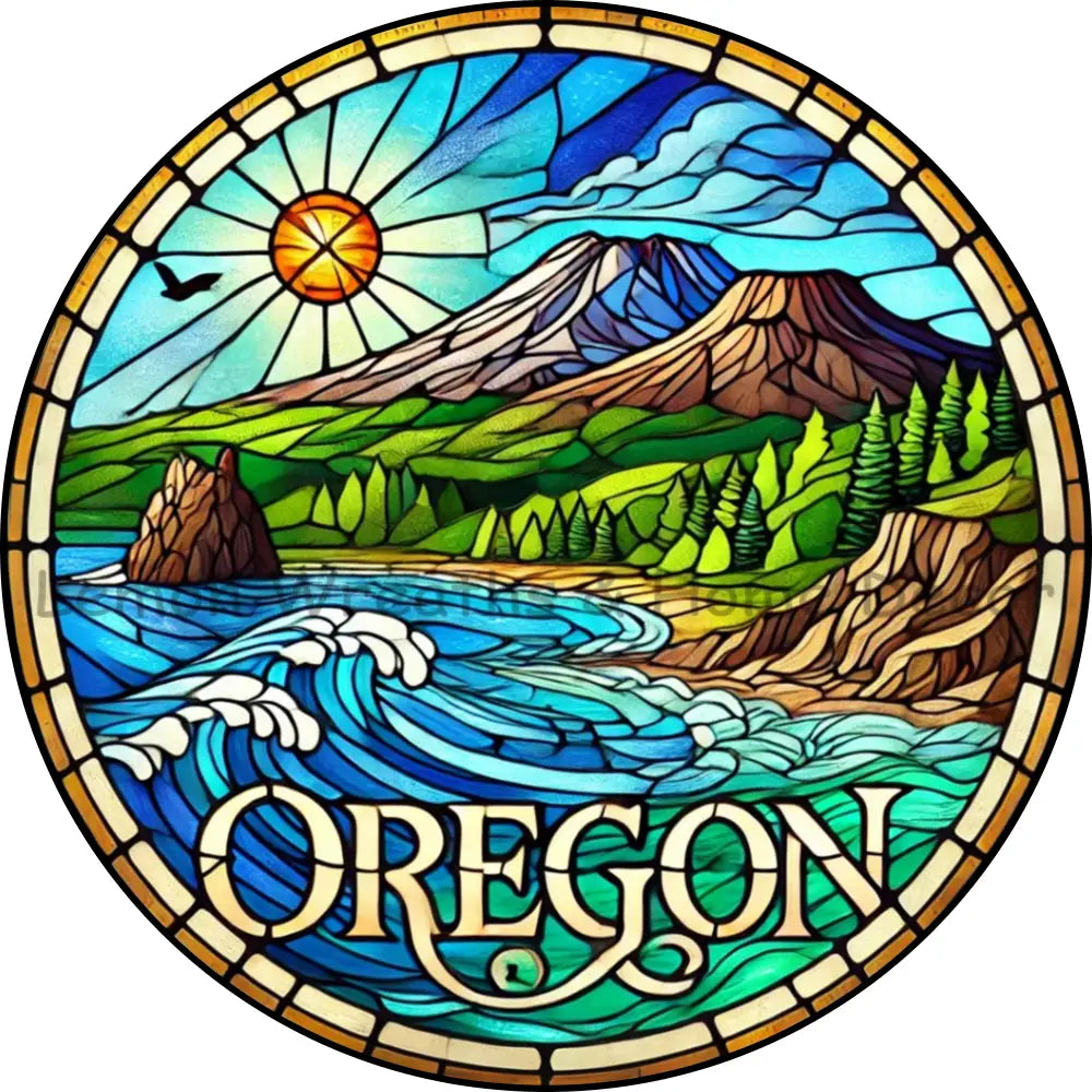 Oregon Faux Stained Glass Metal Sign