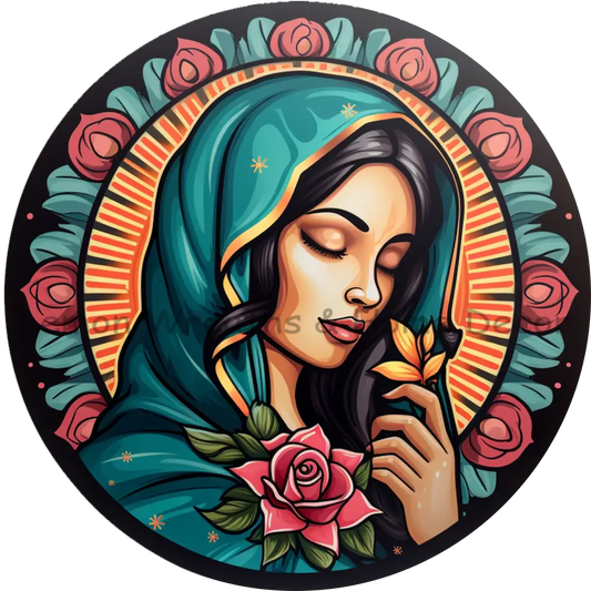 Our Lady Of Guadalupe Bright Colors Metal Sign