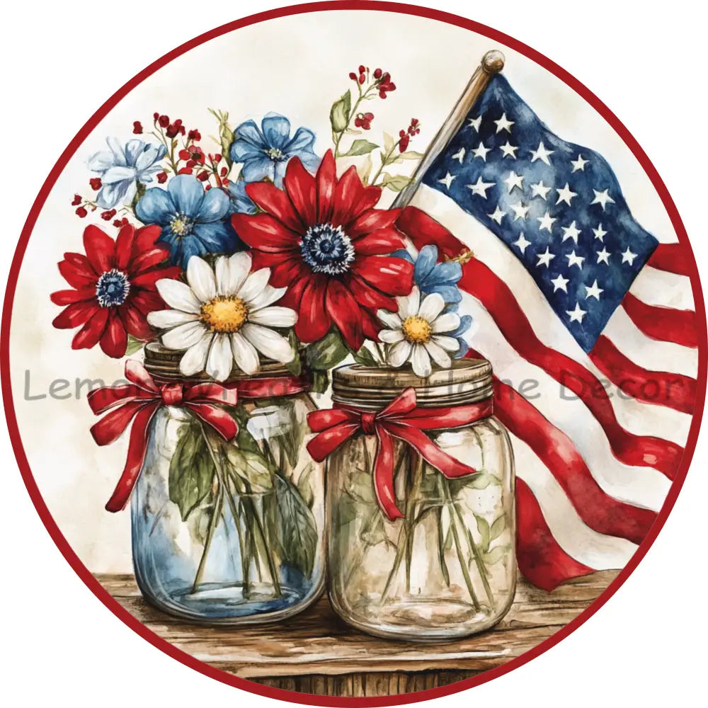 Patriotic Mason Jars Metal Sign