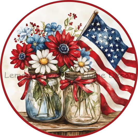 Patriotic Mason Jars Metal Sign