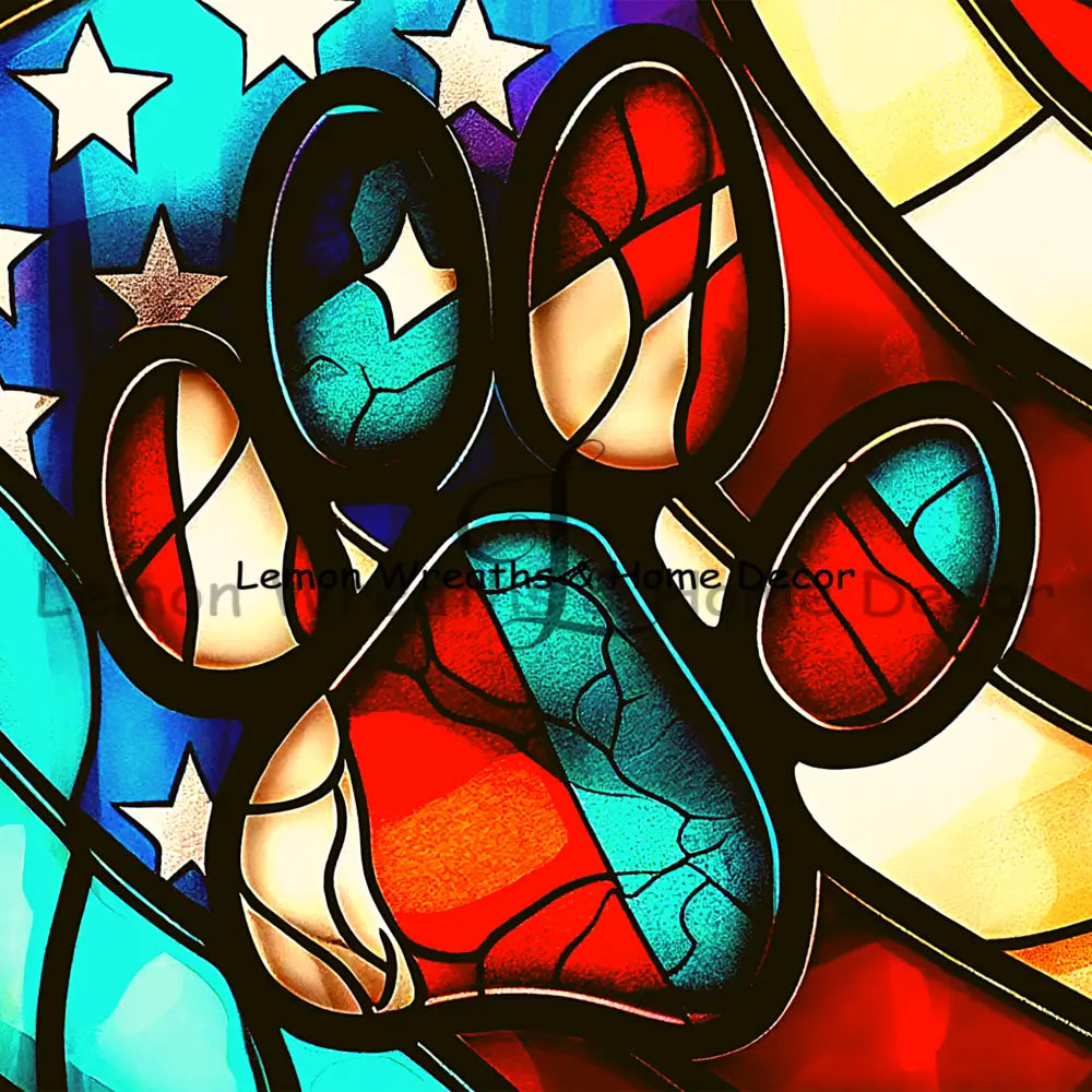 Patriotic Paw Faux Stained Glass Metal Sign 8