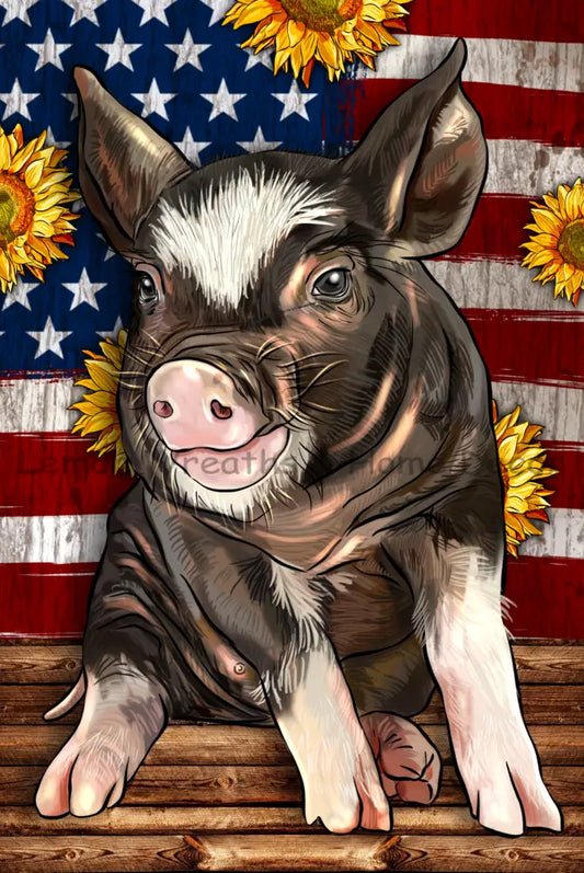 Patriotic Pig With Sunflowers Metal Sign