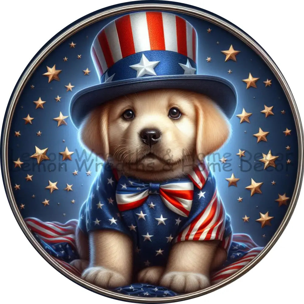 Patriotic Puppy Wearing Top Hat And Bow Tie Metal Sign