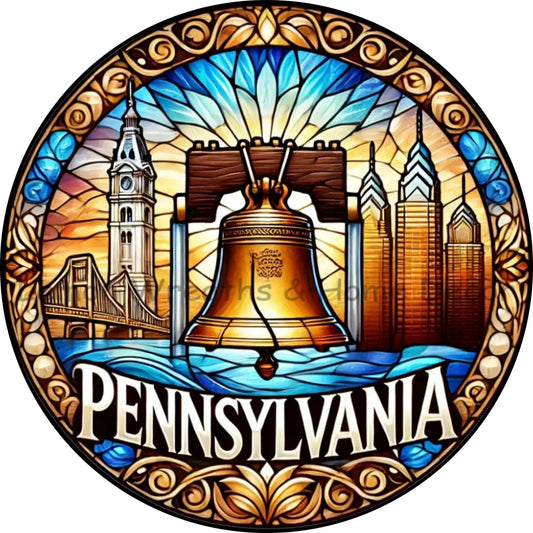 Pennsylvania Faux Stained Glass Metal Sign