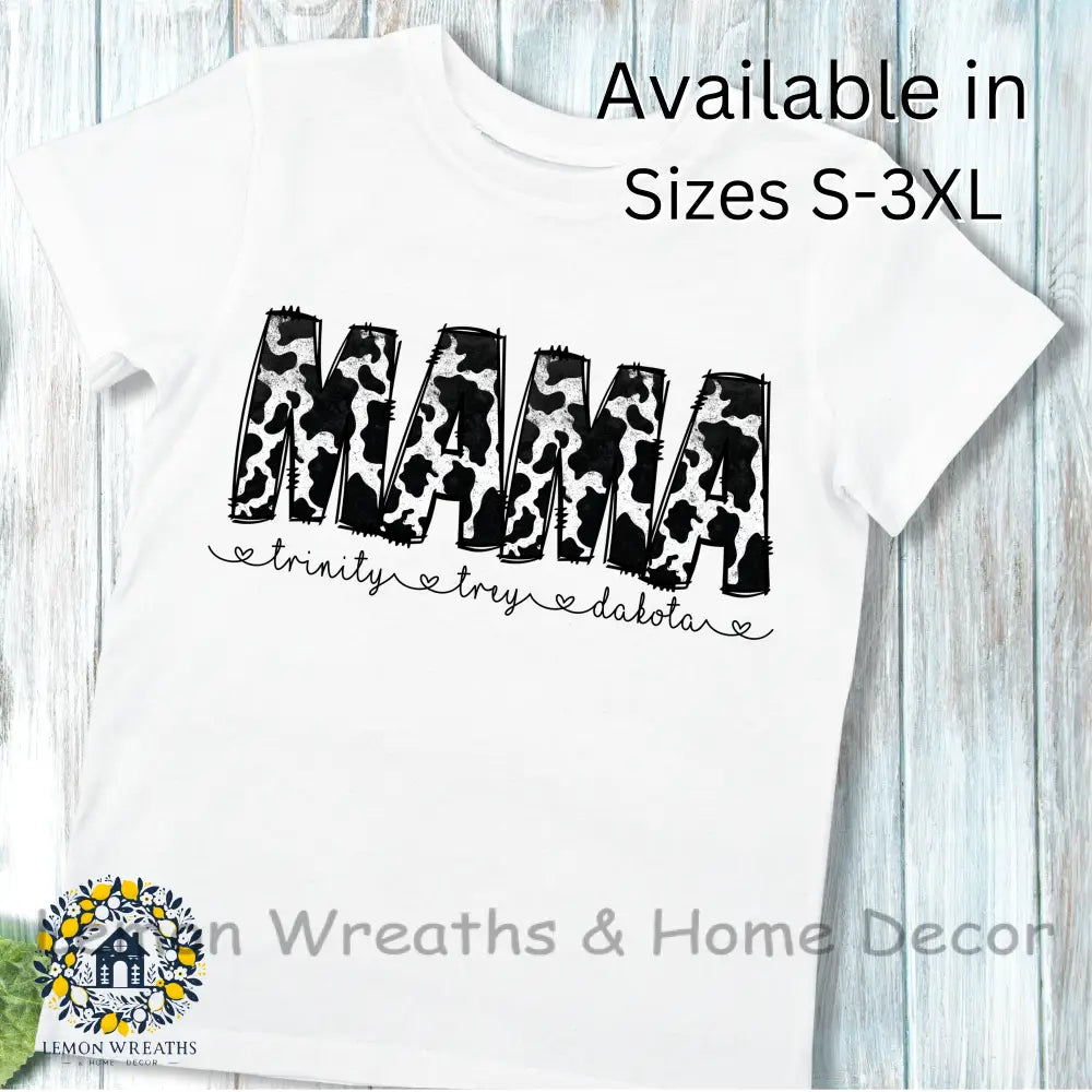 Personalized Black Cow Design Mama Shirt