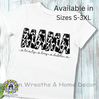 Personalized Black Cow Design Mama Shirt