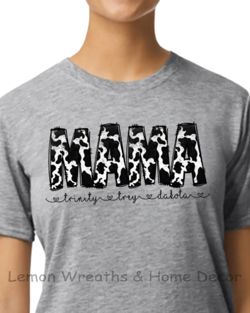 Personalized Black Cow Design Mama Shirt S / Sport Gray