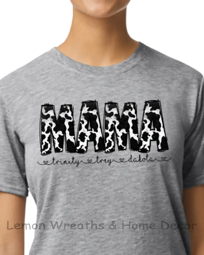 Personalized Black Cow Design Mama Shirt S / Sport Gray