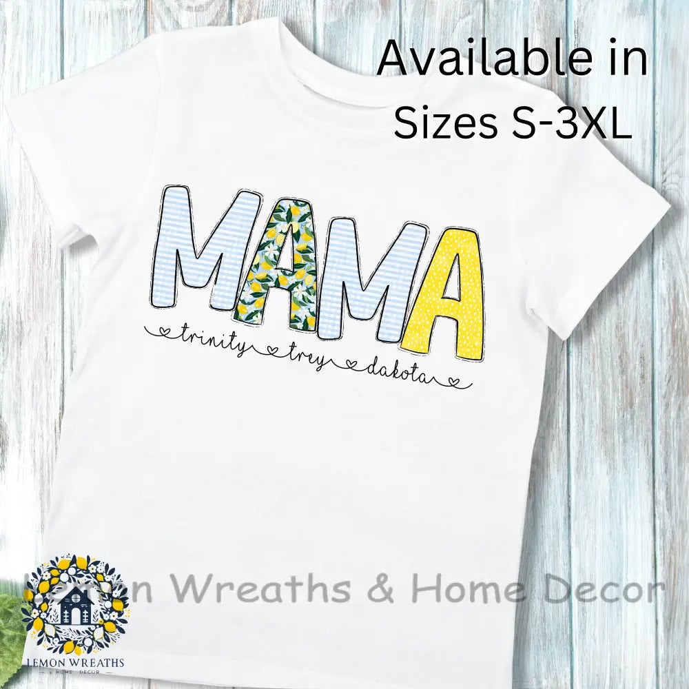 Personalized Blue Lemons Design Mama Shirt