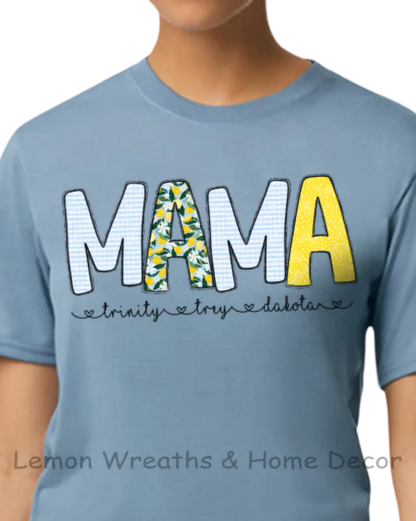 Personalized Blue Lemons Design Mama Shirt