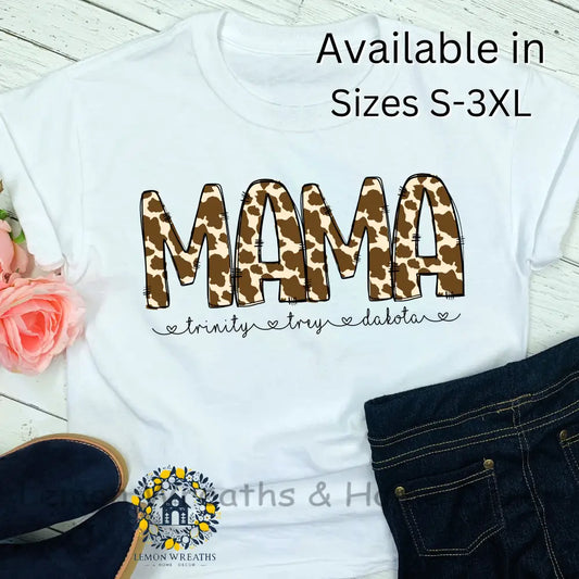 Personalized Brown Cow Design Mama Shirt