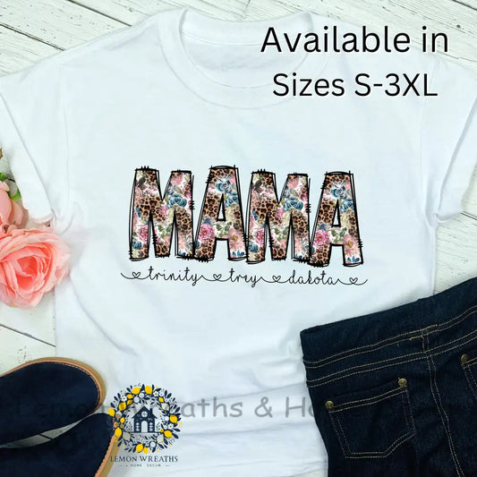 Personalized Leopard Floral Design Mama Shirt