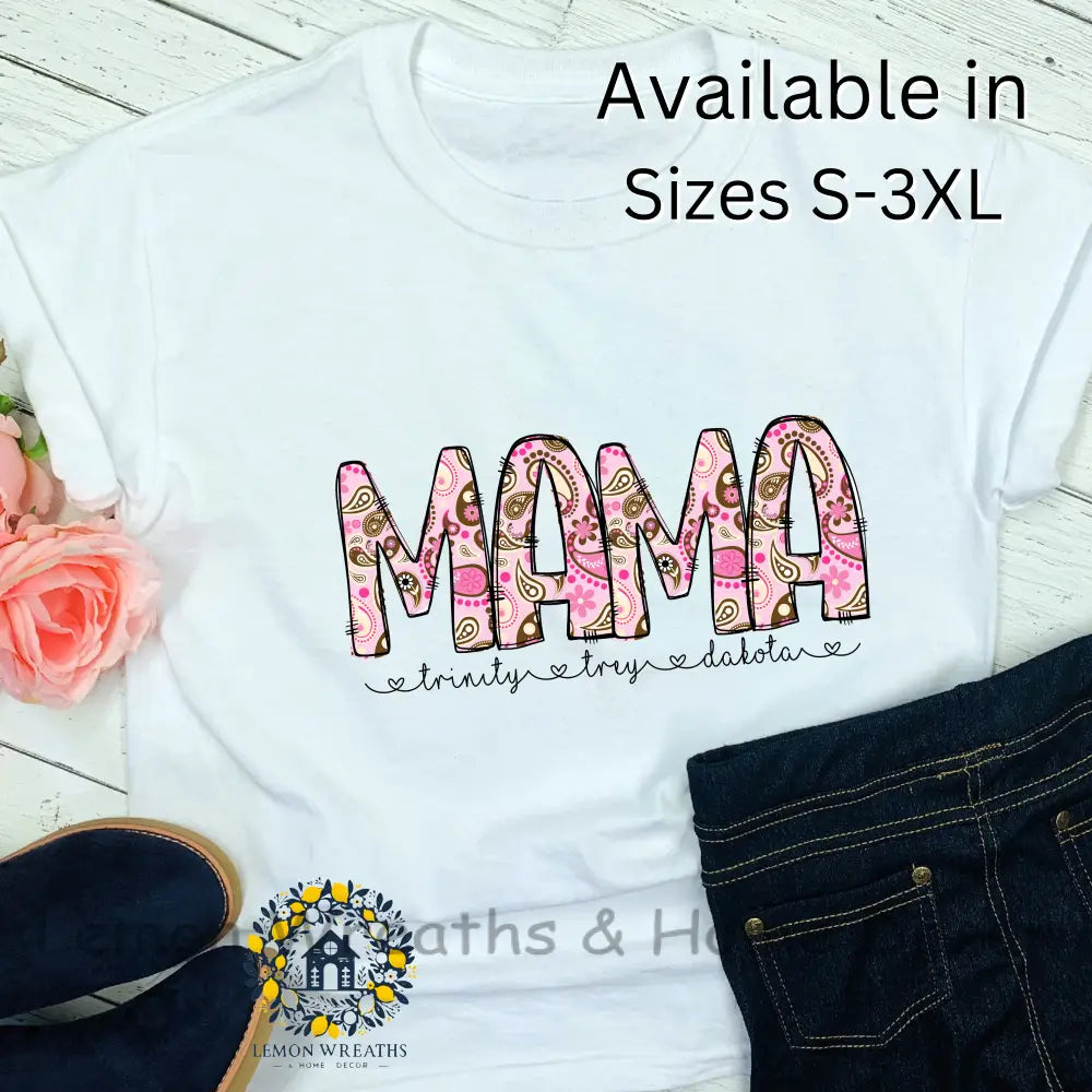 Personalized Pink Brown Paisley Design Mama Shirt