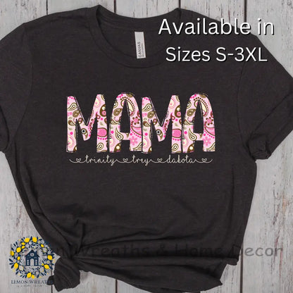 Personalized Pink Brown Paisley Design Mama Shirt