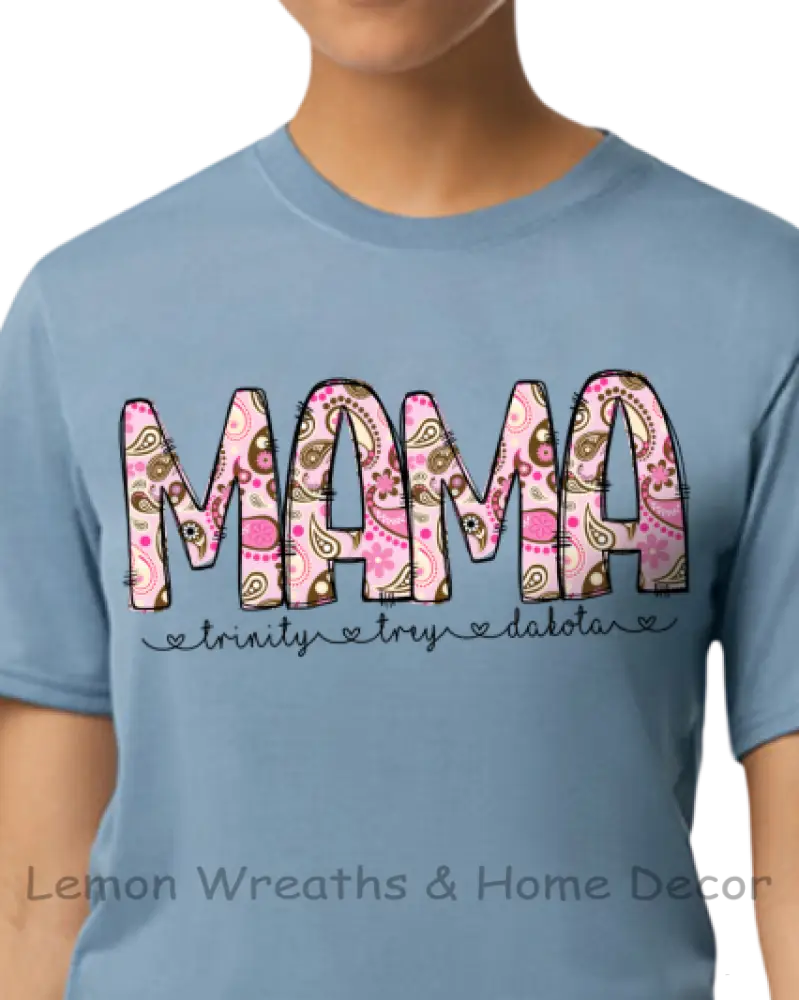 Personalized Pink Brown Paisley Design Mama Shirt