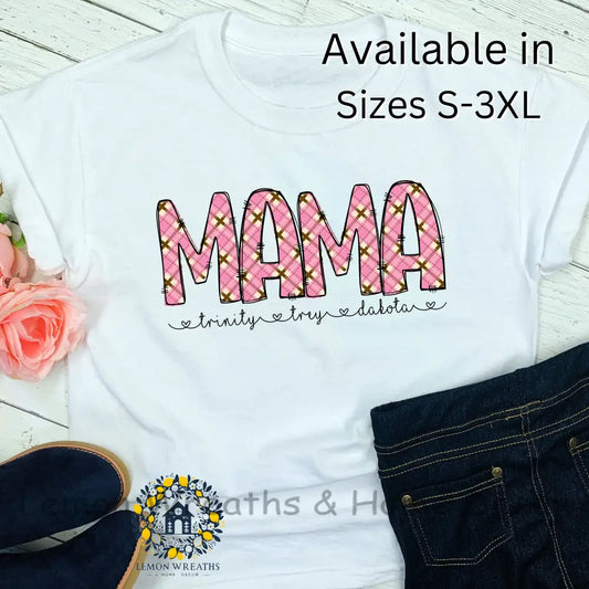 Personalized Pink Brown Plaid Design Mama Shirt