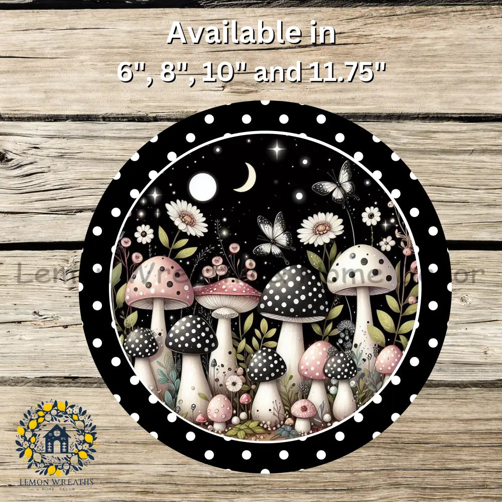 Pink And Black Polka Dot Mushroom Garden Metal Sign