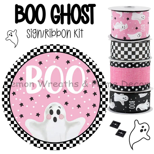 Pink Boo Ghost Sign/Ribbon Kit