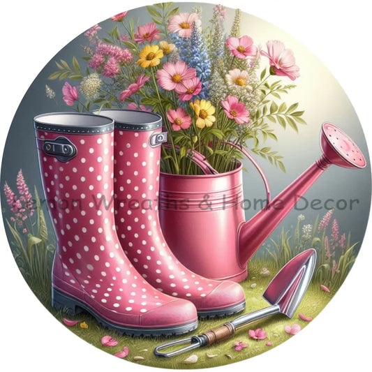Pink Polka Dots Rain Boots Metal Sign