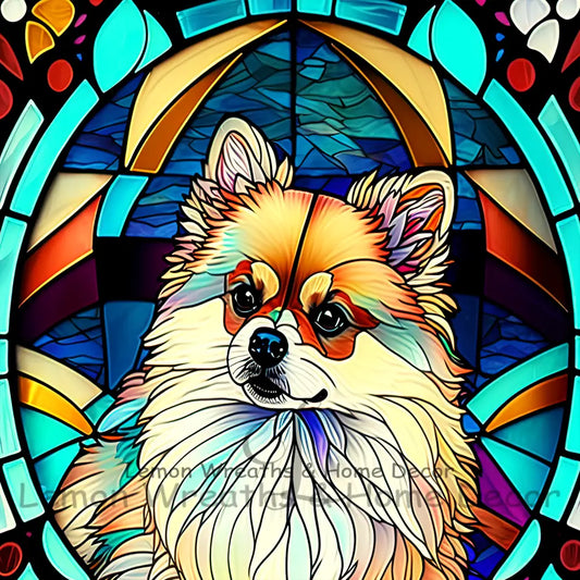 Pomeranian Dog Breed Faux Stained Glass Metal Sign 8